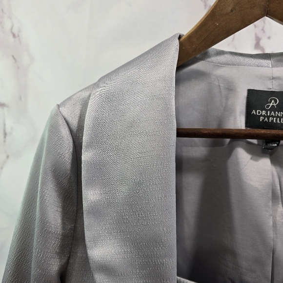 Adrianna Papell Dress Jacket Set Womens 12 Gray Metallic Satin Mother Of Bride - Picture 2 of 15